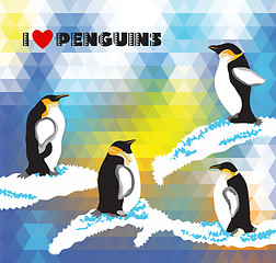 Image showing Postcard with penguins and a triangular design