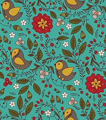 Image showing bird, plant and flower on turquoise background
