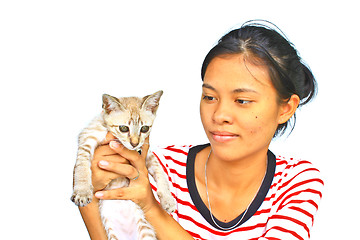 Image showing Young Girl with kitty 