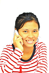 Image showing young beautiful girl talking with mobile phone 