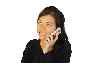 Image showing young beautiful girl talking with mobile phone 