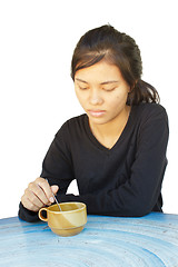 Image showing Young girl at leisure 
coffee
