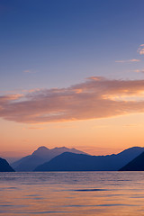 Image showing Beautiful sunset landscape on fjord