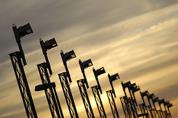 Image showing Landing lights and sunset