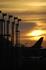 Image showing Sunset and airport