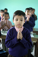 Image showing Portrait of schoolboy at school, Kumrokhali, West Bengal, India