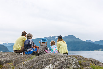 Image showing Family enjoying fjord view