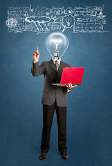 Image showing Lamp Head Business Man Shows Something With Finger