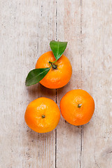 Image showing three tangerines with leaves 