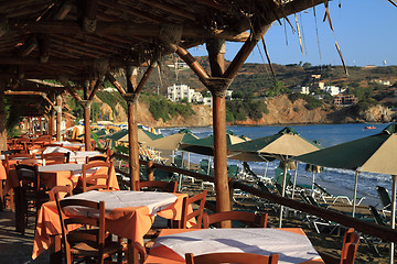 Image showing greece beach with parasols 