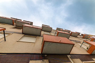 Image showing Balconies Old Apartments on cloud sky background