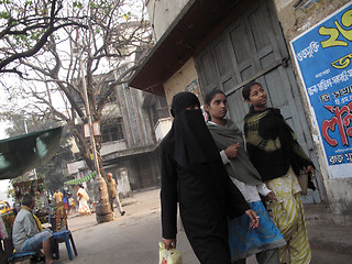 Image showing Streets of Kolkata. Muslim woman in burkha