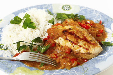 Image showing Grilled chicken salsa with fork