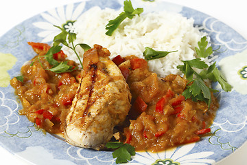 Image showing Grilled chicken breast with tomato sauce