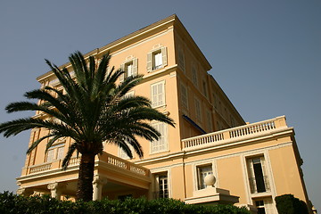 Image showing Old aristocratic hotel on the French Riviera with palm tree