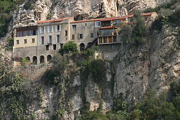 Image showing Houses on a steep cliff, France