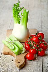 Image showing fresh organic fennel, celery and tomatoes