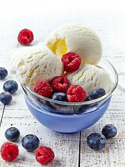 Image showing ice cream with raspberries and blueberries