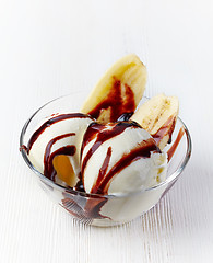 Image showing ice cream with banana and chocolate sauce