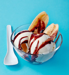 Image showing ice cream with banana and chocolate sauce