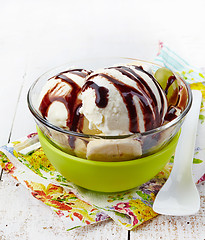 Image showing ice cream with banana and chocolate sauce