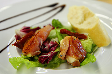 Image showing mozzarella in the pig ham as salad