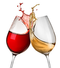 Image showing Splashes of wine in two wineglasses