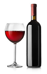 Image showing Glass and bottle of red wine