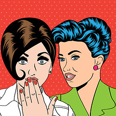 Image showing Two young girlfriends talking, comic art illustration