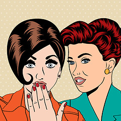 Image showing Two young girlfriends talking, comic art illustration