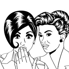 Image showing Two young girlfriends talking, comic art illustration