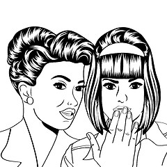 Image showing Two young girlfriends talking, comic art illustration