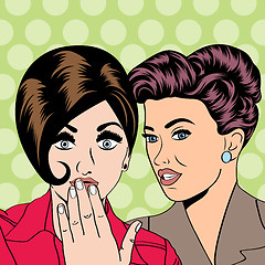 Image showing Two young girlfriends talking, comic art illustration