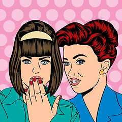 Image showing Two young girlfriends talking, comic art illustration