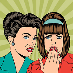 Image showing Two young girlfriends talking, comic art illustration