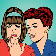 Image showing Two young girlfriends talking, comic art illustration