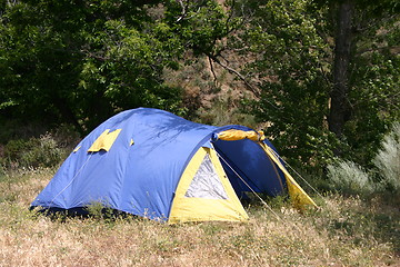 Image showing Blue tent in the forest