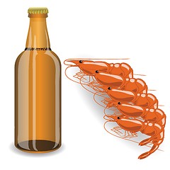 Image showing  bootle of beer and shrimp