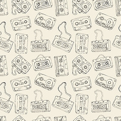 Image showing Seamless pattern of retro cassette tapes