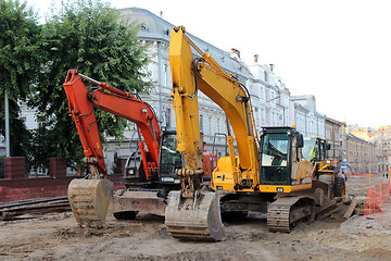 Image showing two modern excavators working on the Lvov's street