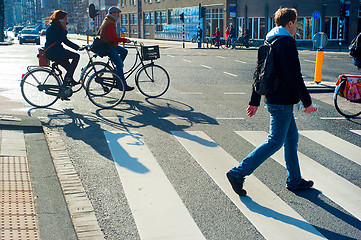 Image showing Amsterdam crossing street