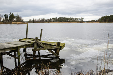Image showing Ice break-up at an old jetty