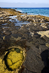 Image showing in spain  lanzarote  rock stone  water  musk pond  coastline and