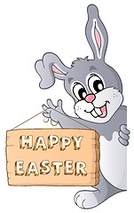 Image showing Happy Easter sign and lurking bunny