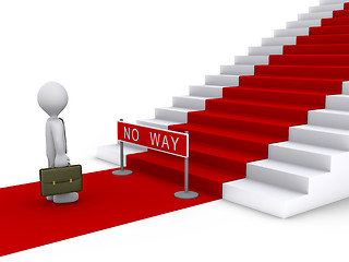 Image showing Businessman in front of stairs with no way sign