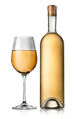 Image showing Bottle and white glass wine