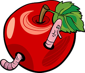 Image showing apple with worm cartoon illustration