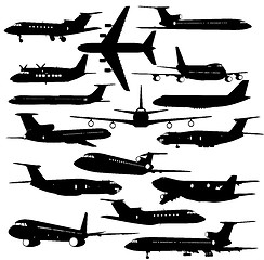 Image showing Collection of different  aircraft silhouettes.  vector illustrat