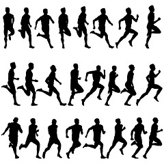 Image showing Set of silhouettes. Runners on sprint, men. vector illustration.