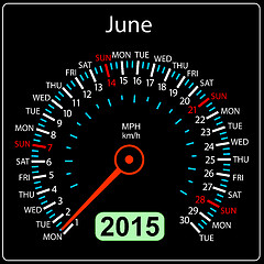 Image showing 2015 year calendar speedometer car in vector. June.